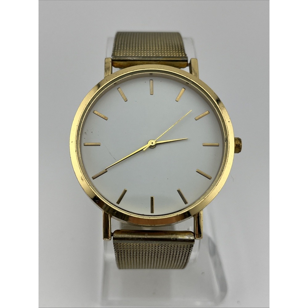 Women's Quartz Watch 40mm Round Gold Tone Mesh Metal‎ Band- New Battery